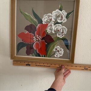 Original Floral Art watercolor with Red and White Flowers vintage